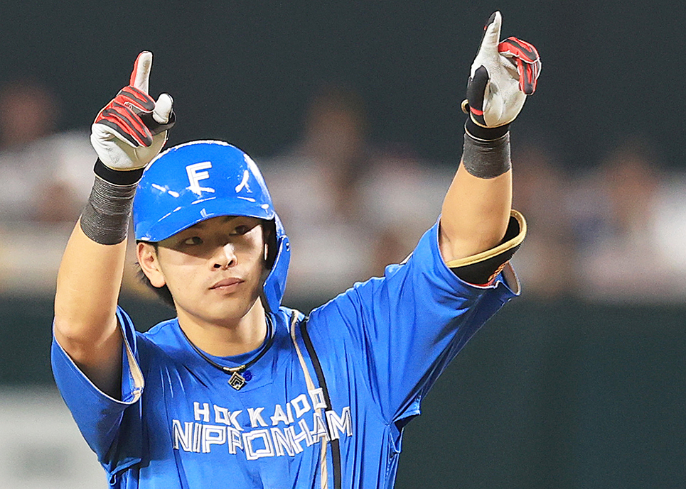 日ハムOP戦×ソフトバンク「六回１死二塁、適時二塁打を放った野村」＝PAYPAYドーム＝日ハム取材班担当・撮影松本奈央2025.03.14